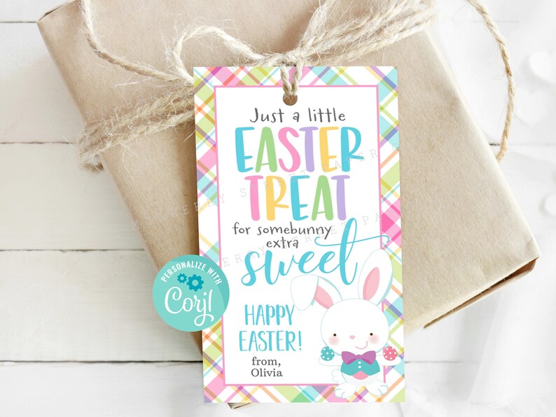 Just a Little Treat For Someone Sweet Easter Tag Printable, Instant Download Easter Treat Bag Tag, Personalize with Corjl, Easter Basket Tag image 1