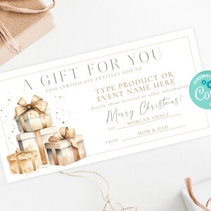 Chèque-cadeau de Noël imprimable, chèque-cadeau de Noël modifiable, à personnaliser avec Corjl, modèle de chèque-cadeau bricolage