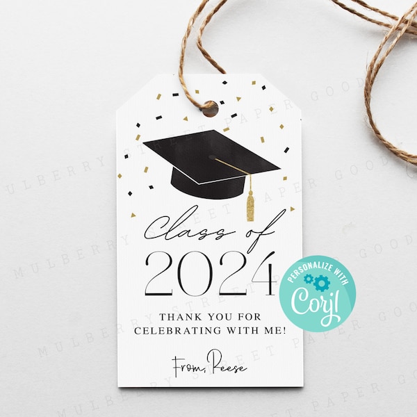 Printable Graduation Cap Class of 2022 Gift Tag, Instant Download Graduation Gift Tag, Editable with Corjl, Graduation Party Favor Tag