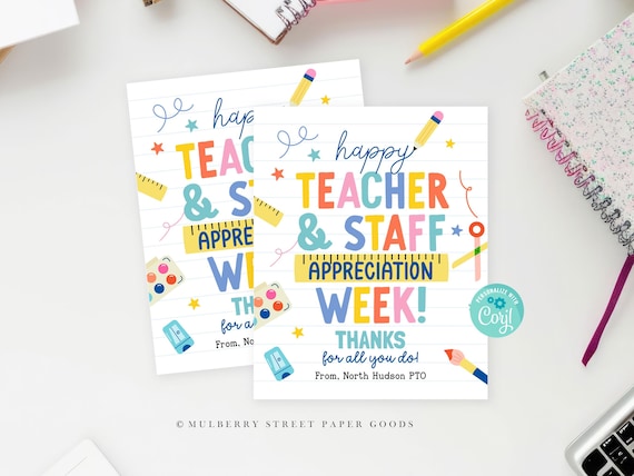 Teacher and Staff Appreciation Card Printable Teacher Appreciation Week Card Instant Download School Staff Appreciation Gift Corjl