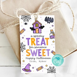 Afdrukbaar Halloween-cadeaukaartje Griezelige traktatie voor iemand lief Happy Halloween Trick or Treat Halloween Party Favor Tag Instant Download