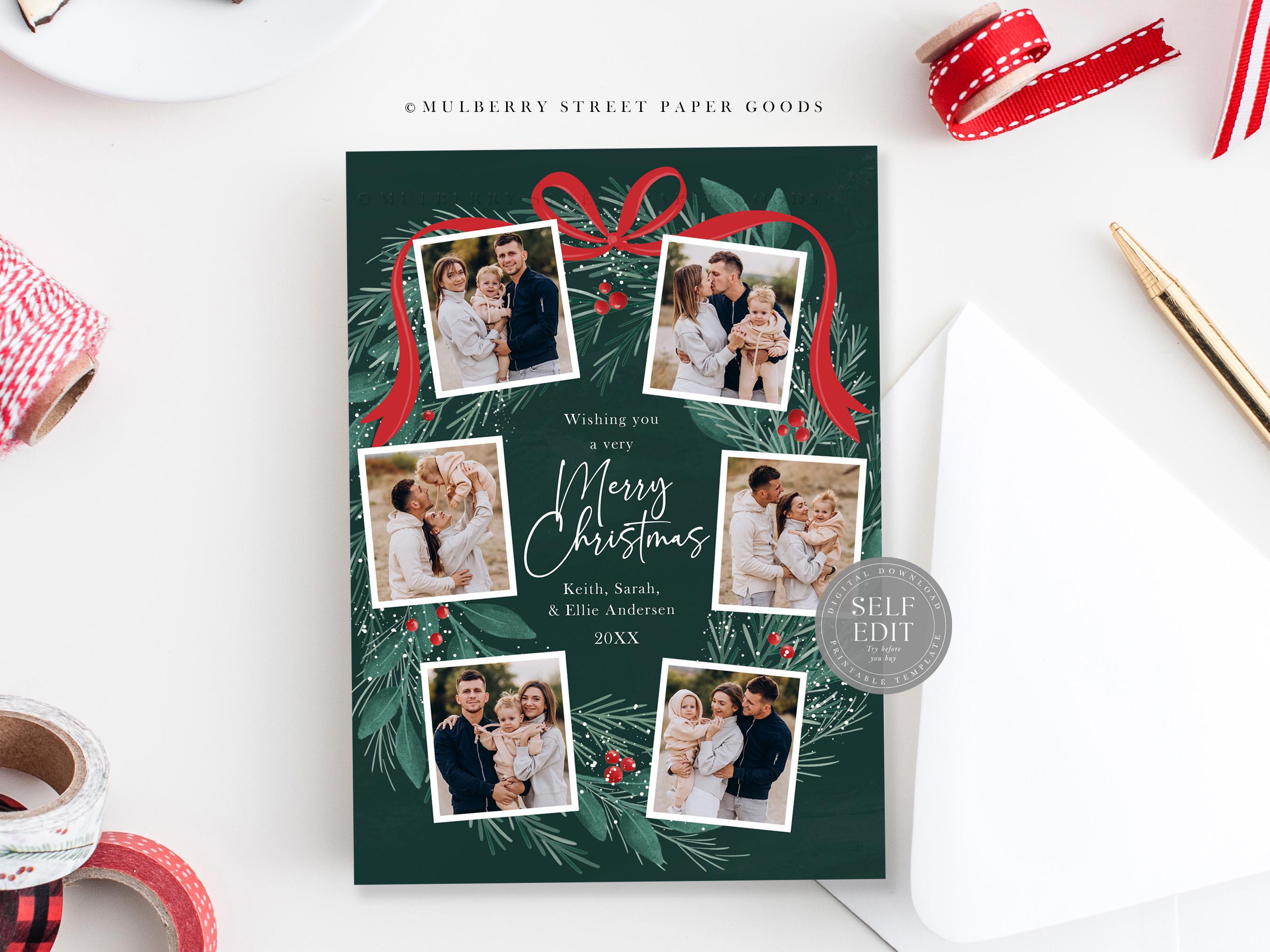 Editable Christmas Card Printable Digital Download Watercolor Red Green ...