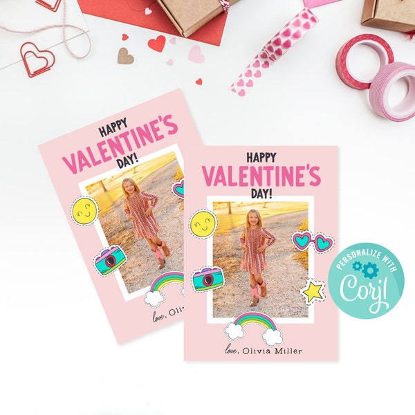 Printable Photo Valentine Card, Instant Download Classroom Valentine's Day Card, Editable Valentine Card, Edit with Corjl: VPC106