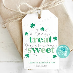 Druckbare St Patrick's Day Geschenkanhänger, Sofort Download Lucky Leckerli für Jemanden Süßes Tag, Personalisieren mit Corjl