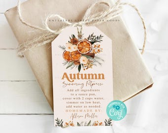 Editable Autumn Stovetop Potpourri Gift Tag Fall Simmering Potpourri Tag Printable Teacher Appreciation Gift Coworker Gift Instant Download
