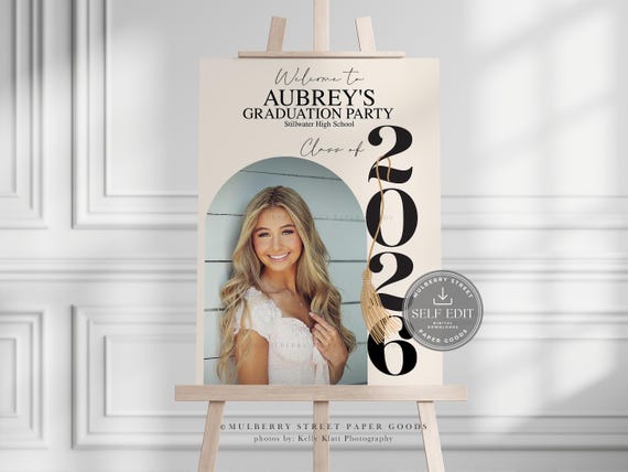 Class of 2026 Graduation Party Welcome Board Canva Template Personalized Grad Party Welcome Board Printable Graduation Party Decor