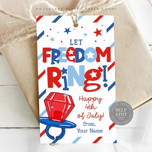 独立記念日パーティーの記念品タグ印刷可能 Let Freedom Ring ギフトタグ Canva テンプレート デジタルダウンロード 独立記念日パーティーの記念品タグ Corjl