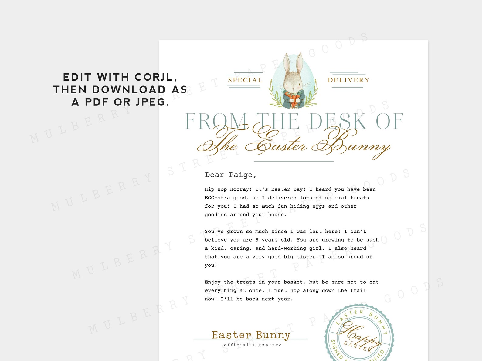 Printable Official Letter From the Desk of the Easter Bunny, Editable ...