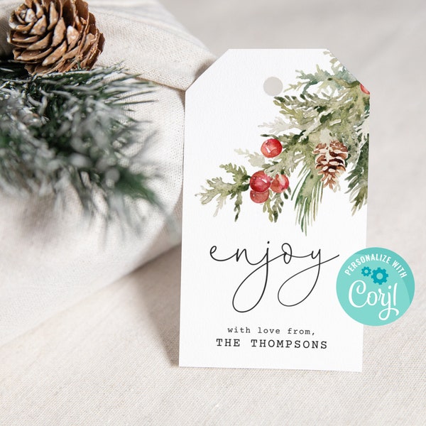 Printable Christmas Gift Tag, Instant Download Enjoy Holiday Gift Tag, Personalized Gift Tag, Edit with Corjl