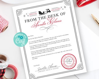 Editable Letter from Santa, Printable Letter from the North Pole, Instant Download, Edit with Corjl