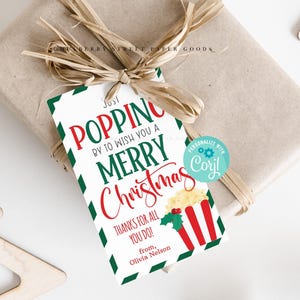 Editable Christmas Popcorn Gift Tag Printable Just Popping by to Wish ...
