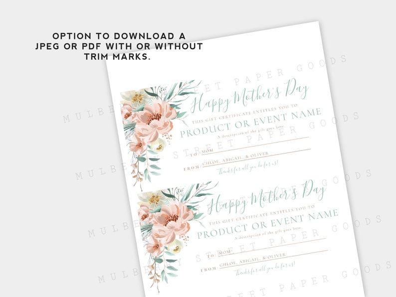 Printable Mother's Day Gift Certificate Template Editable | Etsy