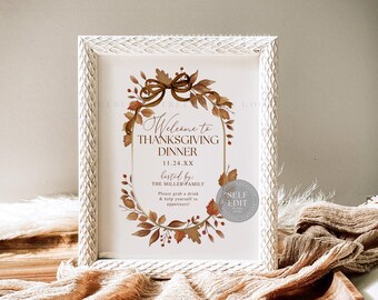 Editable Thanksgiving Printable Sign Digital Download Fall Shower Custom Table Sign Printable Art Thanksgiving Decor Canva Template Corjl