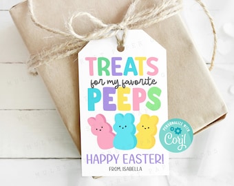 Afdrukbare lekkernijen voor mijn favoriete Peeps Easter Gift Tag, Instant Download Happy Easter Treat Bag Tag, personaliseren met Corjl, Sweet Treat Tag