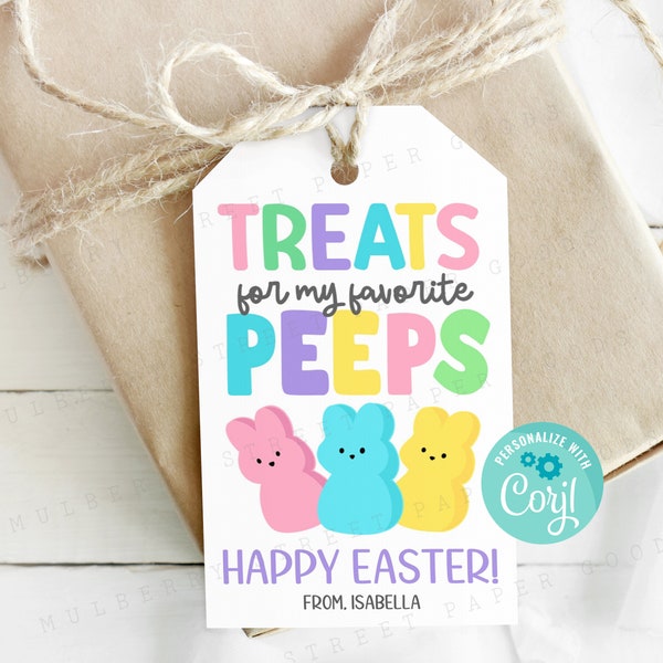 Druckbare Leckereien für meine Lieblings-Peeps Ostern Geschenkanhänger, Sofortiger Download Frohe Ostern Leckerei Tasche Anhänger, Personalisieren mit Corjl, Sweet Leckerei Tag