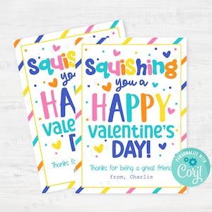 Druckbare Squishing Sie eine glückliche Valentinstagskarte Squish Toy Valentine Kinder Klassenzimmer Squishy Valentinstagskarte Personalize with Corjl