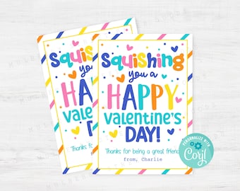 Druckbare Squishing Sie eine glückliche Valentinstagskarte Squish Toy Valentine Kinder Klassenzimmer Squishy Valentinstagskarte Personalize with Corjl
