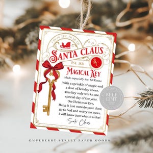 Chave mágica editável do Papai Noel para impressão da mesa do Papai Noel Cartão-chave mágica para download instantâneo Véspera de Natal para crianças Corjl de Natal