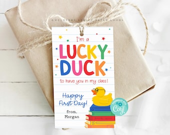 Back to School Lucky Duck Gift Tag Canva Template, Printable Student Welcome Tag