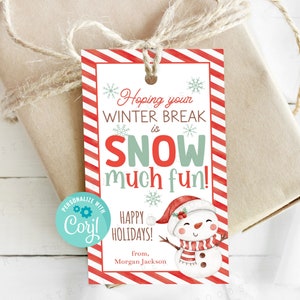 Etiqueta para presente para impressão "Espero que suas férias de inverno sejam muito divertidas com neve", etiqueta para presente de festa de Natal na escola, etiqueta para presente ou lembrancinha de feriado para professor ou escola