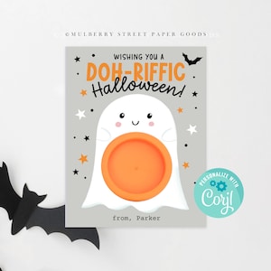 Porta-cartão de presente para impressão de massinha de modelar de Halloween, lembrancinha de festa de Halloween para crianças, guloseima fofa de fantasma sem doces para sala de aula, download instantâneo