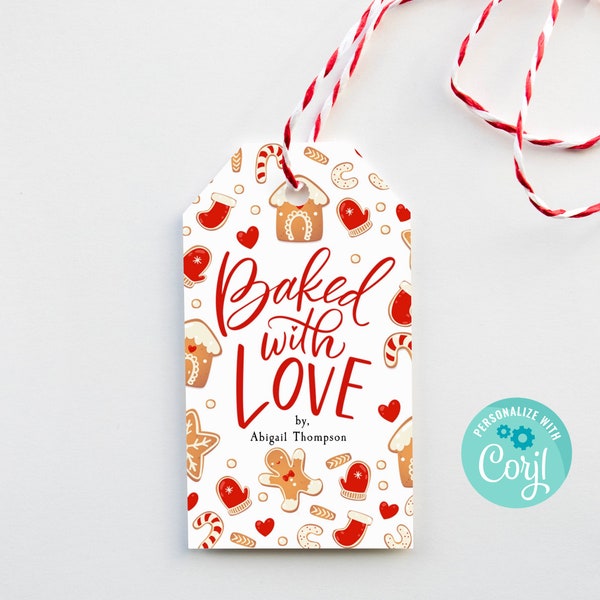 Printable Baked With Love Gift Tag, Editable Gift Tag, Personalized with Corjl