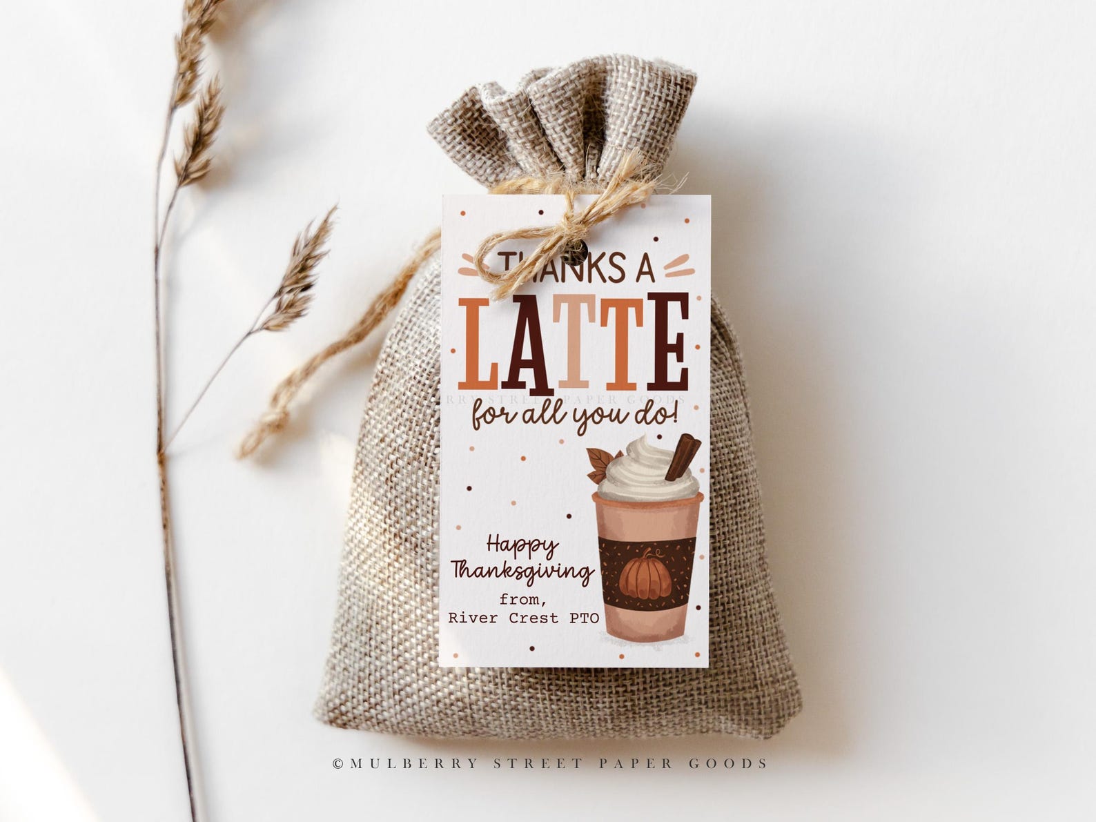 Thanks A Latte Gift Tag Printable Coffee Tag Instant Download Teacher ...