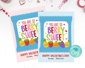Fruit Snacks Valentine's Day Card Printable Berry Sweet Fruit Snack Valentine Card Digital Download Fruit Snack Classroom Valentine Corjl