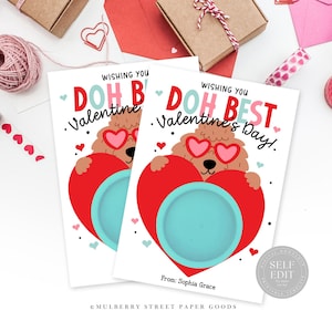 Saint-Valentin support pâte à modeler carte imprimable enfants Saint-Valentin Doh titulaire bébé téléchargement numérique Saint-Valentin cadeau classe cadeau Corjl