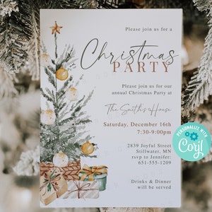 Editable Christmas Party Invite, Holiday Party invitation, Christmas Party Printable, Edit with Corjl, Instant Download,