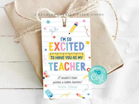 Editable Back to School Teacher Gift Tag Printable School Treat Tag Instant Download 1st Day of School Label Sticker Personalize with Corjl