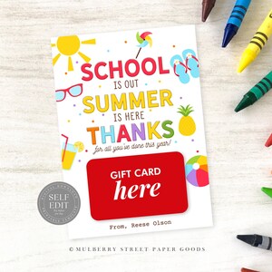 Last Day of School Teacher Gift Card Holder Printable Summer is Here ...