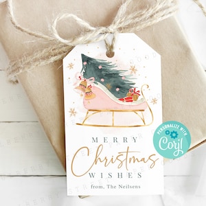 Bearbeitbare Frohe Weihnachten Geschenk Tag Digitaler Download Rosa Weihnachten Party Favor Gesamt Text Bearbeitbar Hübsche Urlaub Tag Sofortiger Download Corjl
