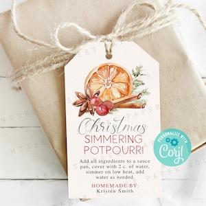 Ausdruckbare Weihnachts Potpourri Geschenkanhänger, simmering Potpourri DIY Geschenkanhänger, personalisieren mit Corjl, Sofort Download