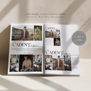 May include: A graduation announcement for Caden Thompson. The announcement features a collage of photos of Caden in a variety of settings, including a plane, a field, and a boat. The announcement also includes a quote from Caden's parents, "We are so proud of you and the strong man you've become. You demonstrate your character in the way you conduct your life and persevere through all trials. We look forward to seeing what you achieve in life.  Love Mom & Dad."