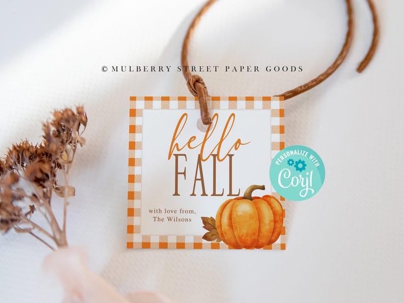 Editable Hello Fall Gift Tag Printable Autumn Pumpkin Tag Teacher Staff ...