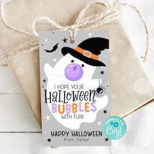 Halloween Cute Ghost Gift Tag Printable Halloween Party Favor Bubble Gum Classroom Gift for Friend Trick or Treat Tag Instant Download