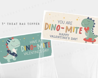 Adorno para bolsa de regalo de San Valentín con forma de dinosaurio para imprimir, descarga instantánea, adorno para bolsa de San Valentín con forma de dinosaurio de 3 pulgadas de ancho, personaliza con Corj