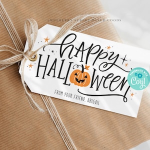 Printable Happy Halloween Gift Tag, Trick Or Treat Favor Bag Tag, Editable Halloween Treat Tag Cute Halloween Cookie Tag Halloween Party Tag