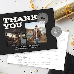 Modèle Canva de carte postale de remerciement pour l'obtention du diplôme Carte de remerciement modifiable pour diplômés Modèle de carte postale de remerciement pour diplômés Guy en téléchargement numérique