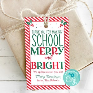 "Danke für die Herstellung der Schule fröhlich & heller Geschenkanhänger, Lehrer-Weihnachtsbehandlung, ""Danke für die Schule"" , Personalisieren mit Corjl."