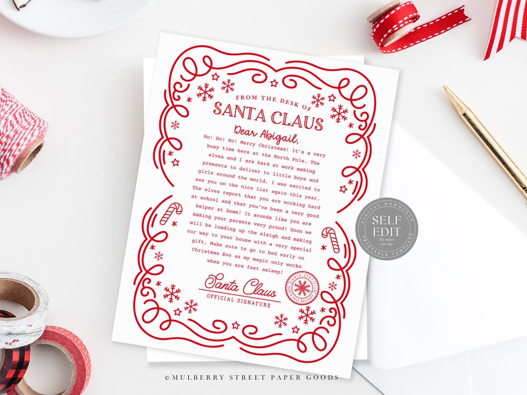 Editable Letter From Santa Canva Template Personalized Santa Claus ...