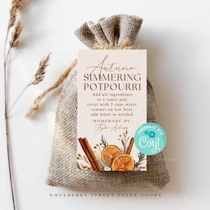 Bearbeitbarer Herbst siedender Potpourri Geschenkanhänger Herbst Herd Potpourri Tag Gastgeberin Geschenk Simmer Pot Lehrer Mitarbeiter Geschenk Instant Download