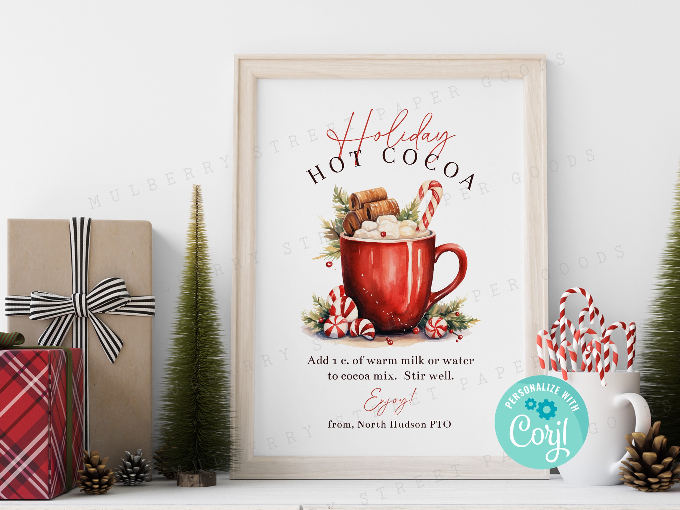 Printable Holiday Hot Cocoa Table Sign, Editable Hot Cocoa Bar