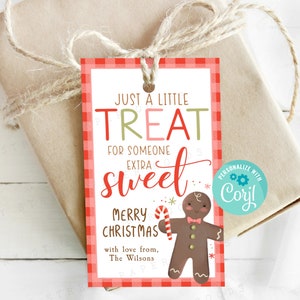 Afdrukbare traktatie voor iemand extra lief kerstkaartje, Merry Christmas-traktatie taskaartje afdrukbaar, peperkoekkaartje, personaliseren met Corjl