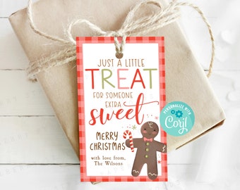 Printable Treat For Someone Extra Sweet Christmas Tag, Merry Christmas Treat Bag Tag Printable, Gingerbread Tag, Personalize with Corjl