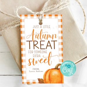 Afdrukbare herfsttraktatie voor iemand lief cadeaukaartje, bewerkbaar taskaartje herfsttraktatie, cadeaukaartje leraar, waardering personeel, personaliseren met Corjl