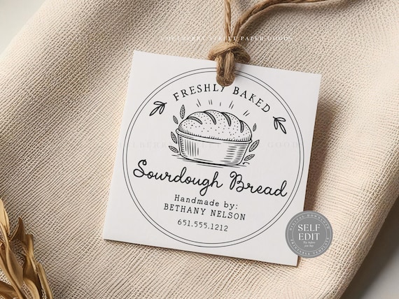 Editable Sourdough Bread Label Digital Download Freshly Baked Sourdough Gift Tag Canva Template Micro Bakery Sourdough Sticker Printable