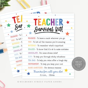 Teacher Survival Kit Gift Tag Welcome Back To School Teacher Gift First Day Of School Gift From Student Teacher Thank You Canva Template