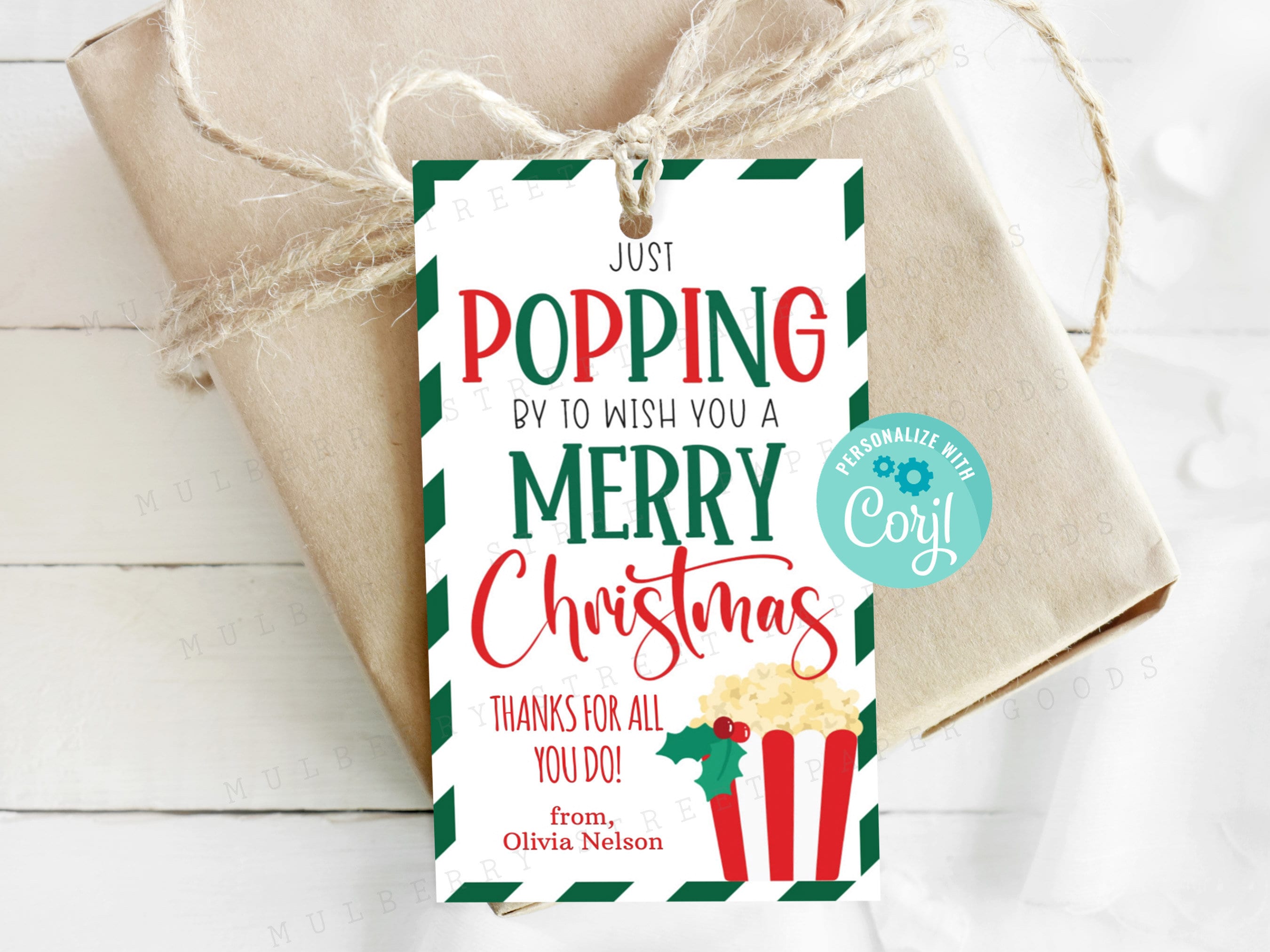 Editable Christmas Popcorn Gift Tag Printable Just Popping by to Wish ...